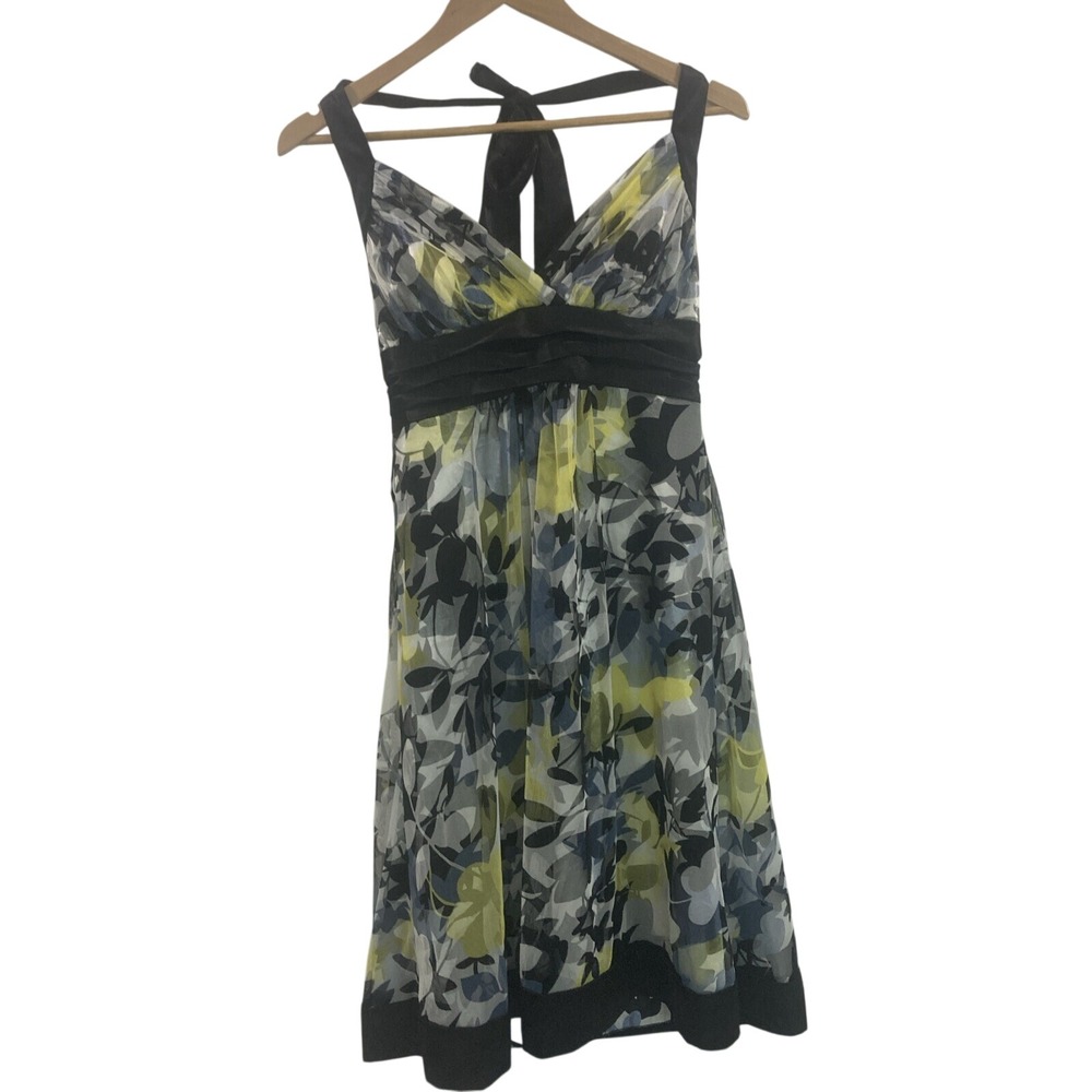 Intrigue Women 8 Black and Yellow Dress Knee Length Neck Tie Back Sleeveless